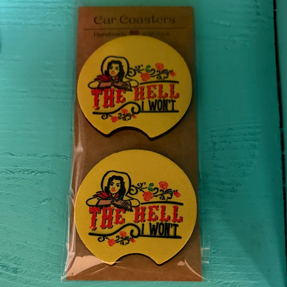 Yellow The Hell I Won’t Car Coasters with Retro Design
